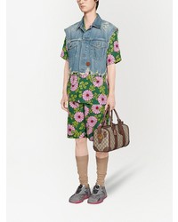 Chemise à manches courtes en soie à fleurs verte Gucci