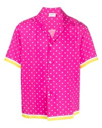 Chemise à manches courtes en soie á pois fuchsia