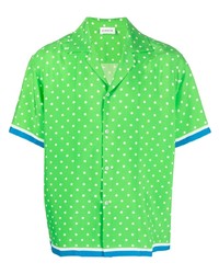 Chemise à manches courtes en soie á pois verte