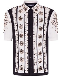 Chemise à manches courtes en soie à rayures verticales blanche et noire Dolce & Gabbana