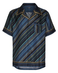 Chemise à manches courtes en soie à rayures verticales bleu marine Dolce & Gabbana