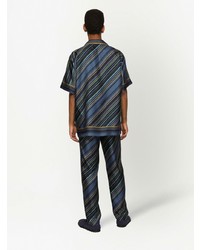 Chemise à manches courtes en soie à rayures verticales bleu marine Dolce & Gabbana