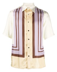Chemise à manches courtes en soie à rayures verticales multicolore 73 London