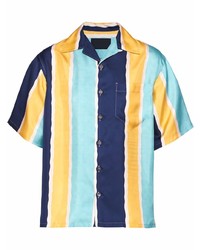 Chemise à manches courtes en soie à rayures verticales multicolore Prada