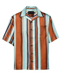 Chemise à manches courtes en soie à rayures verticales multicolore Prada