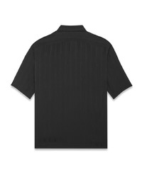 Chemise à manches courtes en soie à rayures verticales noire Saint Laurent
