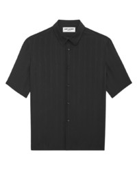 Chemise à manches courtes en soie à rayures verticales noire Saint Laurent