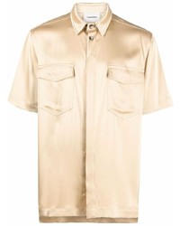 Chemise à manches courtes en soie beige Nanushka