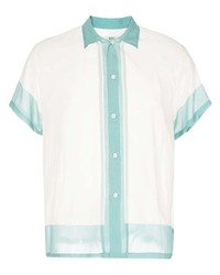 Chemise à manches courtes en soie blanc et bleu Bode