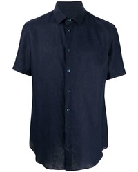 Chemise à manches courtes en soie bleu marine Giorgio Armani