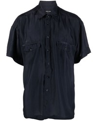 Chemise à manches courtes en soie bleu marine Giorgio Armani