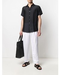 Chemise à manches courtes en soie bleu marine Emporio Armani