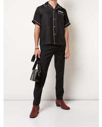 Chemise à manches courtes en soie brodée noire Amiri