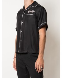 Chemise à manches courtes en soie brodée noire Amiri