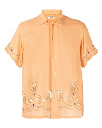 Chemise à manches courtes en soie brodée orange Bode