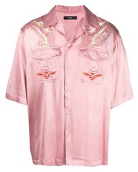 Chemise à manches courtes en soie brodée rose Diesel