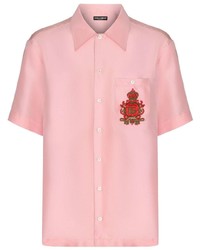 Chemise à manches courtes en soie brodée rose Dolce & Gabbana