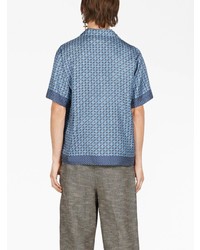 Chemise à manches courtes en soie géométrique bleue Gucci