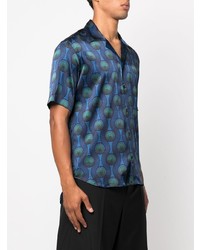 Chemise à manches courtes en soie géométrique bleue OZWALD BOATENG