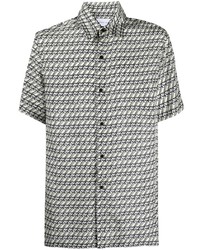 Chemise à manches courtes en soie géométrique grise Christian Wijnants