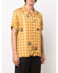 Chemise à manches courtes en soie géométrique jaune Paura