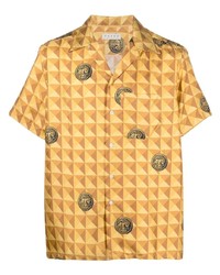 Chemise à manches courtes en soie géométrique jaune Paura