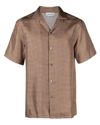 Chemise à manches courtes en soie géométrique marron