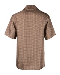 Chemise à manches courtes en soie géométrique marron Lanvin