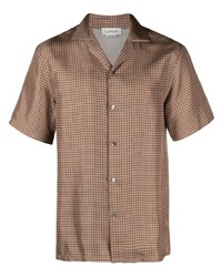 Chemise à manches courtes en soie géométrique marron Lanvin