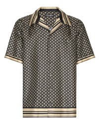 Chemise à manches courtes en soie géométrique noire Dolce & Gabbana