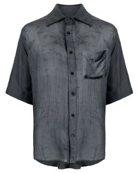Chemise à manches courtes en soie gris foncé Marine Serre