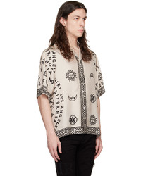 Chemise à manches courtes en soie imprimée beige Amiri