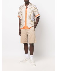 Chemise à manches courtes en soie imprimée beige Amiri