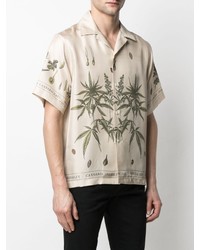 Chemise à manches courtes en soie imprimée beige Amiri