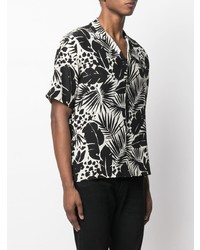 Chemise à manches courtes en soie imprimée blanche et noire Saint Laurent