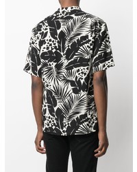 Chemise à manches courtes en soie imprimée blanche et noire Saint Laurent