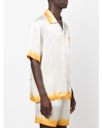 Chemise à manches courtes en soie imprimée blanche Casablanca