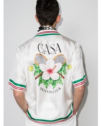 Chemise à manches courtes en soie imprimée blanche Casablanca