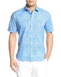 Chemise à manches courtes en soie imprimée bleu clair