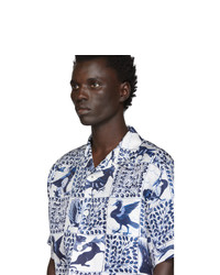 Chemise à manches courtes en soie imprimée bleu clair Loewe