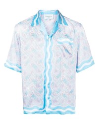 Chemise à manches courtes en soie imprimée bleu clair Casablanca