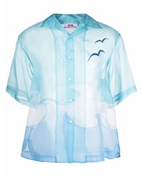Chemise à manches courtes en soie imprimée bleu clair Gcds