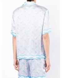 Chemise à manches courtes en soie imprimée bleu clair Casablanca