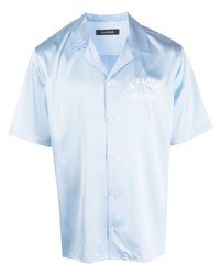 Chemise à manches courtes en soie imprimée bleu clair Nahmias