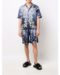 Chemise à manches courtes en soie imprimée bleu marine Philipp Plein