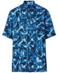 Chemise à manches courtes en soie imprimée bleu marine Burberry