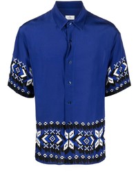 Chemise à manches courtes en soie imprimée bleu marine Etro
