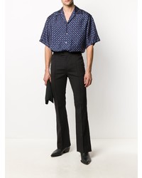Chemise à manches courtes en soie imprimée bleu marine Gucci