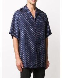 Chemise à manches courtes en soie imprimée bleu marine Gucci