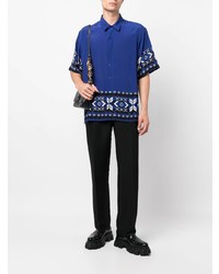 Chemise à manches courtes en soie imprimée bleu marine Etro